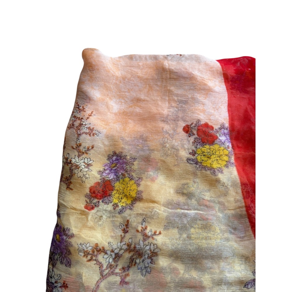 Vintage‎ Floral Sheer Scarf Wrap Shawl Red Border 84" x 39" As is - Picture 3 of 5